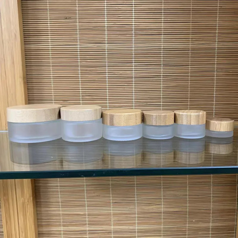 Cosmetic 5ml 10ml 15ml 30ml 50ml 100ml 150ml 200ml Clear Glass Jar Bamboo Lid with Plastic Inner Bamboo Cream Jar