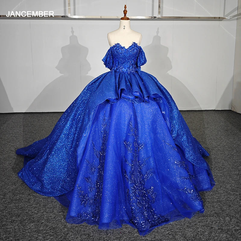Royal Blue Quinceanera Dresses Appliques Beaded Irregular Folds Ball Gown Sweet 16 Princess Birthday Dress 9995