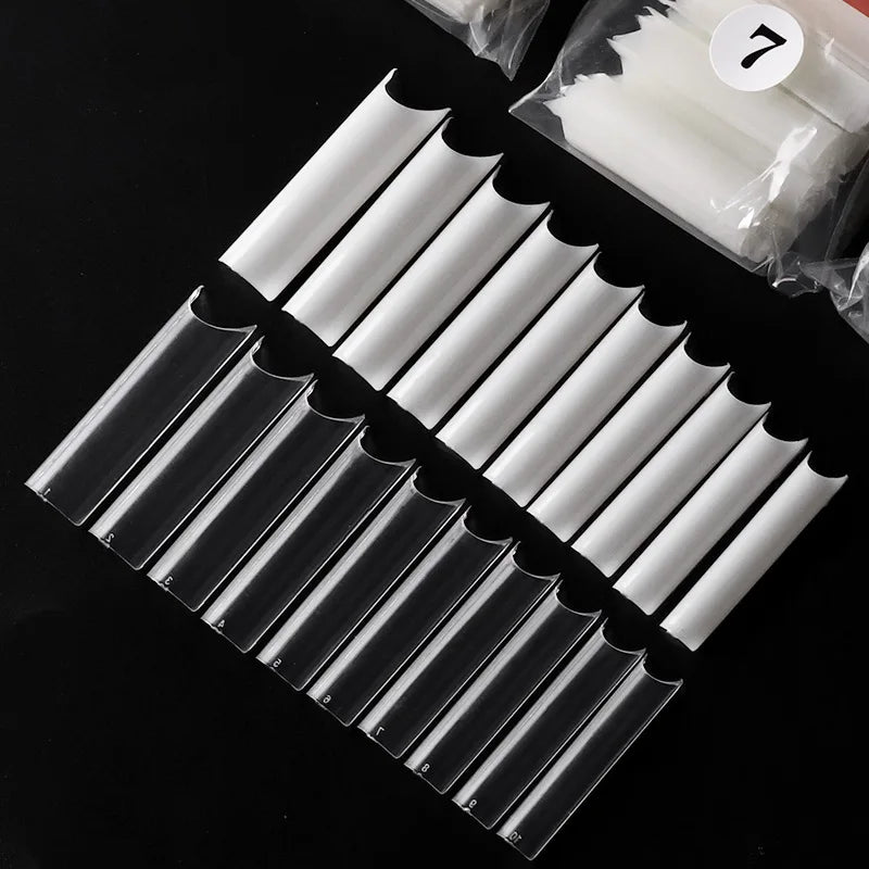 500pcs Type C Water Pipe Nails French Nail Tips Transparent Fake Fingernails High-curvature Bag Nail Patches