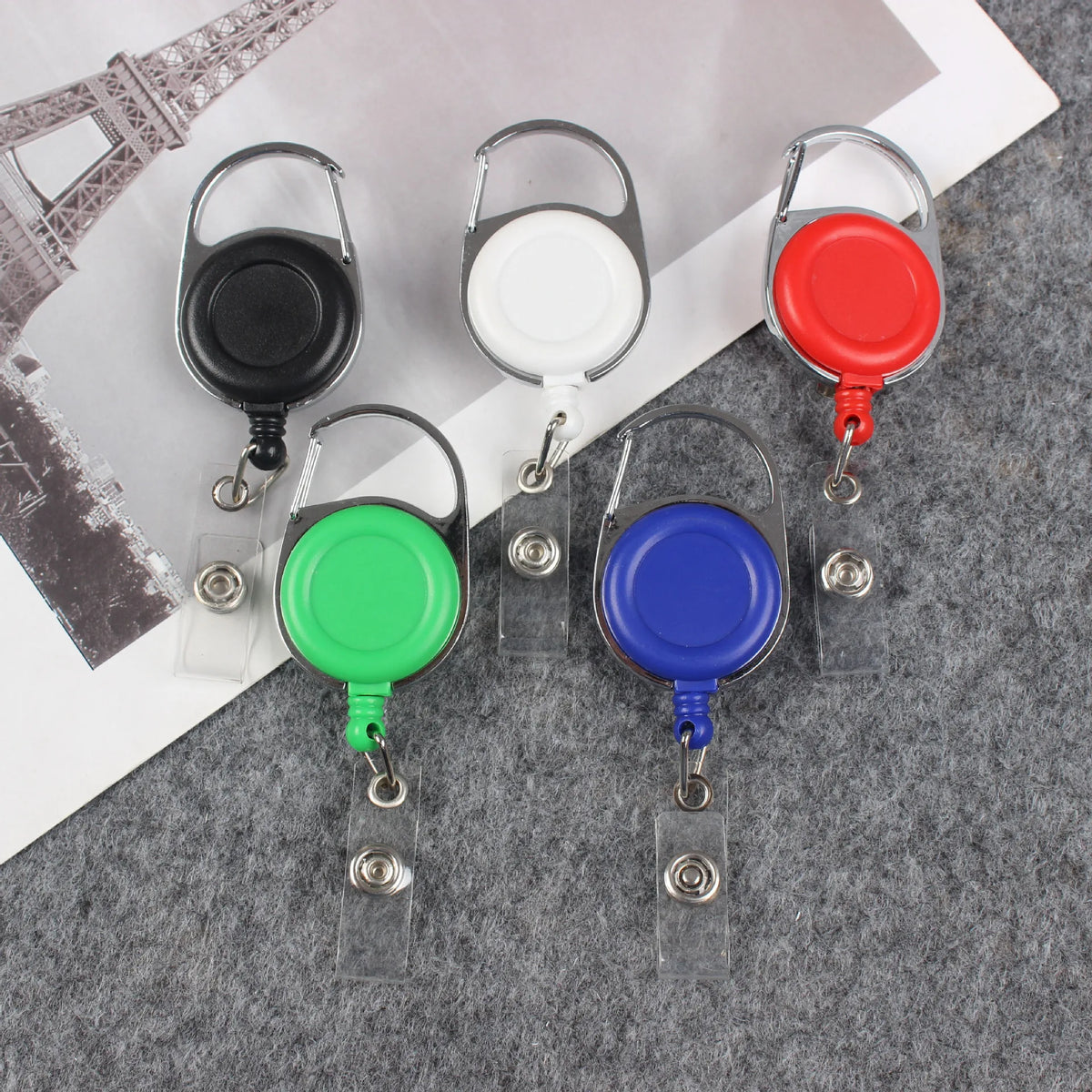 Customized Logo Carabiner Badge Reel Plastic Retractable ID Badge Holder Reel with Metal Back Clip