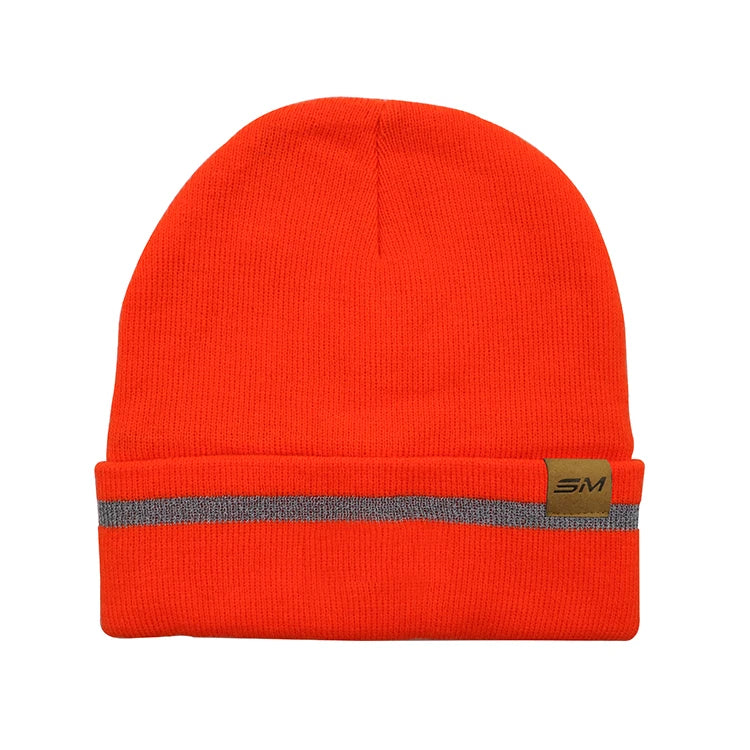 High Visible Sports Ski Hat Custom Labels 3M Thinsulate Lined Reflective Striped Fluorescent Knit Beanie Hat Watch Cap