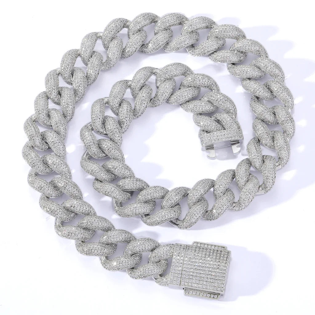 Hip-hop White Gold 18MM Bubble Style Fully Blown Diamond Iced Out Miami Cuban Link Chain Hiphop Jewelry