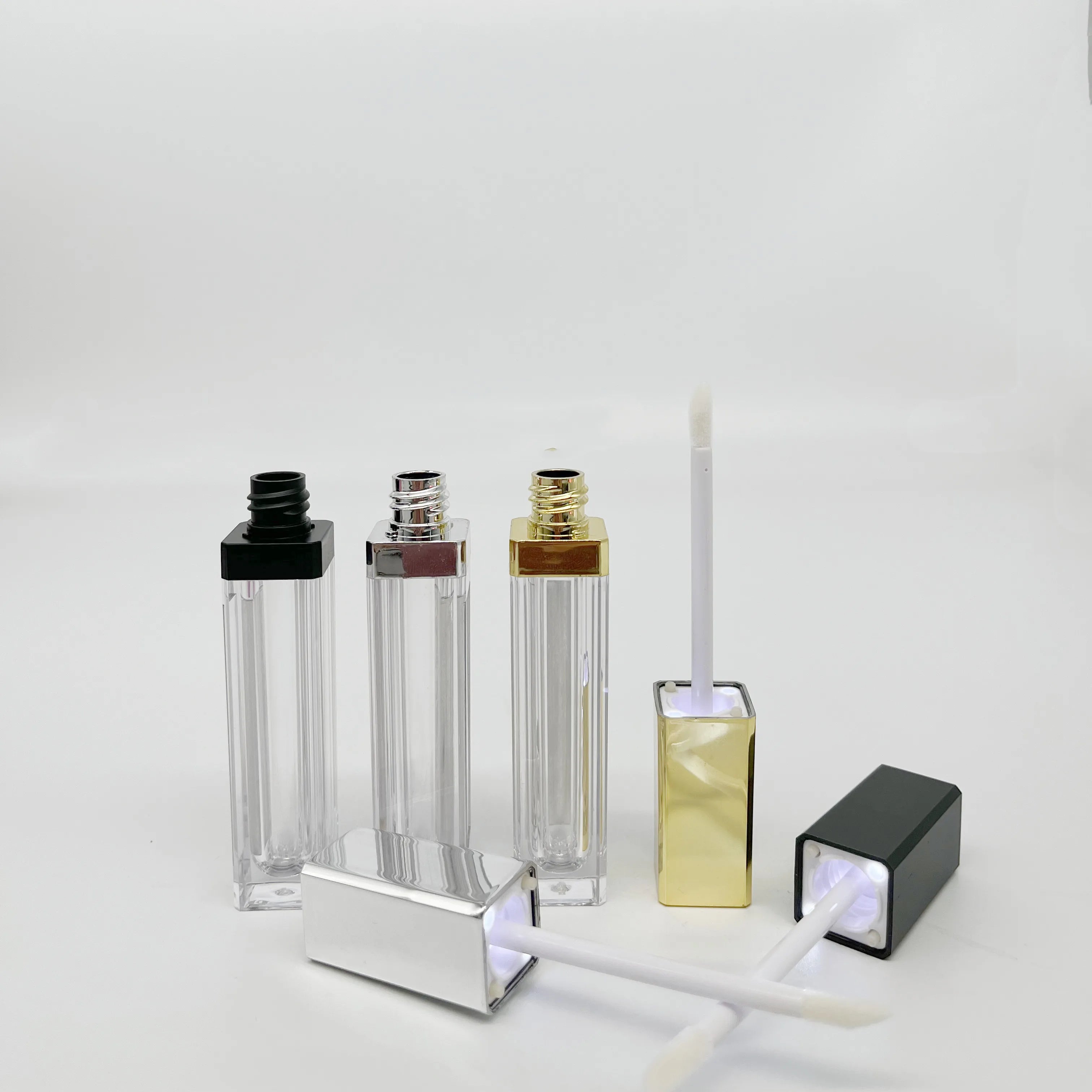 Fancy Cute 5ml 10ml Black pink Led Light clear Lip Gloss Tubes with Wands Gold Silver Lip Gloss Tubes with Mirror