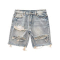 Men's Mid Waist Straight Casual Style Distressed Denim Shorts Pockets Paint Splash Bleach Washed Jean 100% Cotton Summer