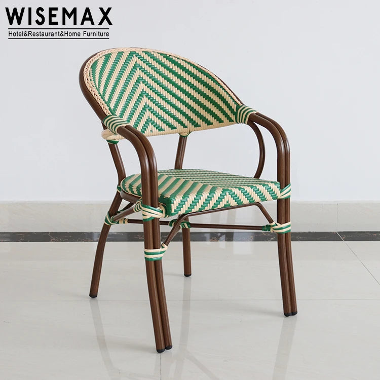 WISEMAX FURNITURE European Modern Rattan Dining Chair Armrest Rattan Chair Outdoor Cafe Commercial Dining Chair