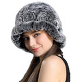 Hand Made Knitted Soft Fur Women Brim Beanies Russian Rex Rabbit Fur Hats for Winter Women Beanies Russian