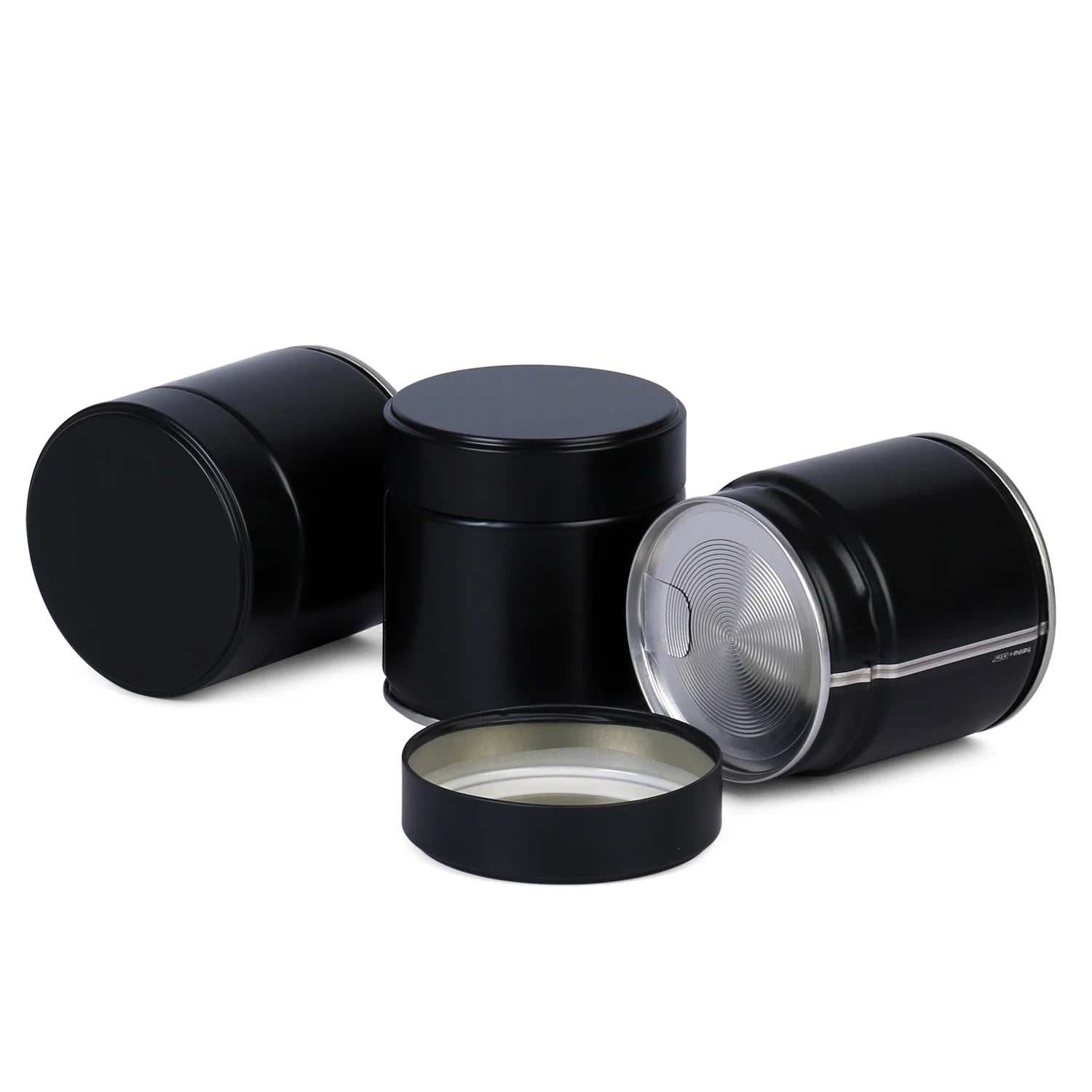 Wholesale Printing Design Food Grade Airtight Round Black Matte Tins Custom Coffee Tin Can Tea Metal Tins Container with Lid