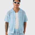Custom Design logo Mesh Hollow Out Knitted Polo T-shirt Short Sleeve Summer Beach Knitwear Men Crochet Shirt