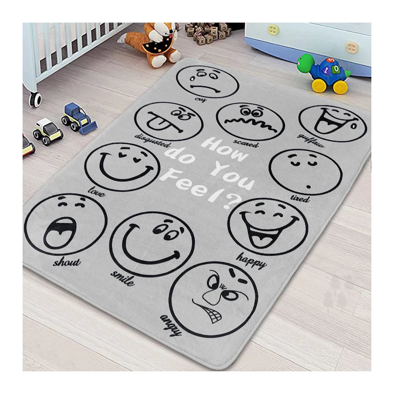 Grey Smile Face Stick Figure Cartoon Pattern Kids Carpets for Children