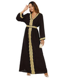 S-XL Muslim Women's Clothing Pure Color Splicing Basic Loose Embroidered Long Skirt Long Sleeve Dress