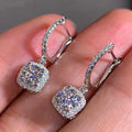 CAOSHI New Trendy 3 Colors Round Zircon Square Ladies Drop Earring Girls Chic Dainty Silver Color Bridal Earrings Women
