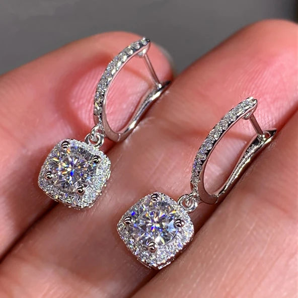 CAOSHI New Trendy 3 Colors Round Zircon Square Ladies Drop Earring Girls Chic Dainty Silver Color Bridal Earrings Women