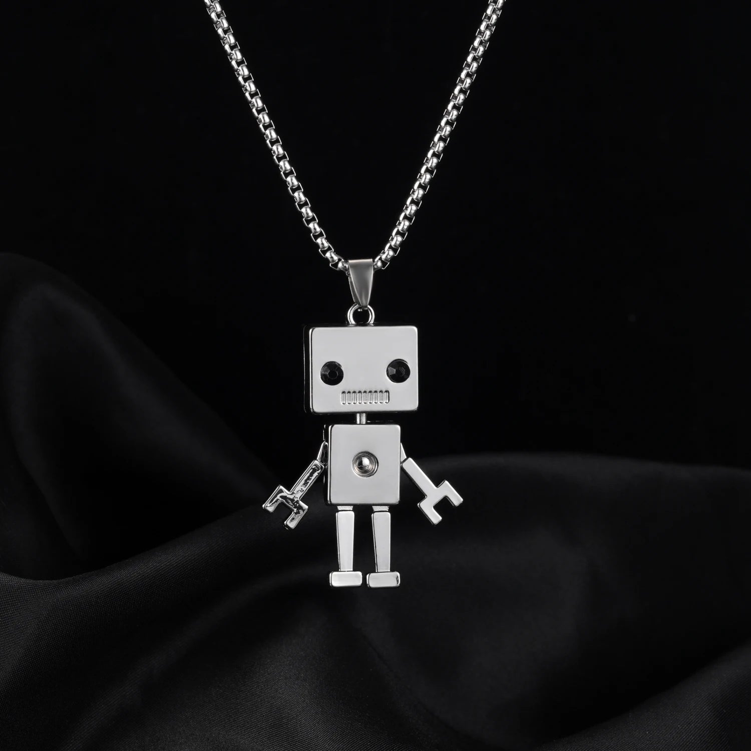 Tarnish Free Stainless Steel Metal Robot Pendant Choker Necklace Unisex Creative Punk Robots Heavy Lndustry Long Necklaces