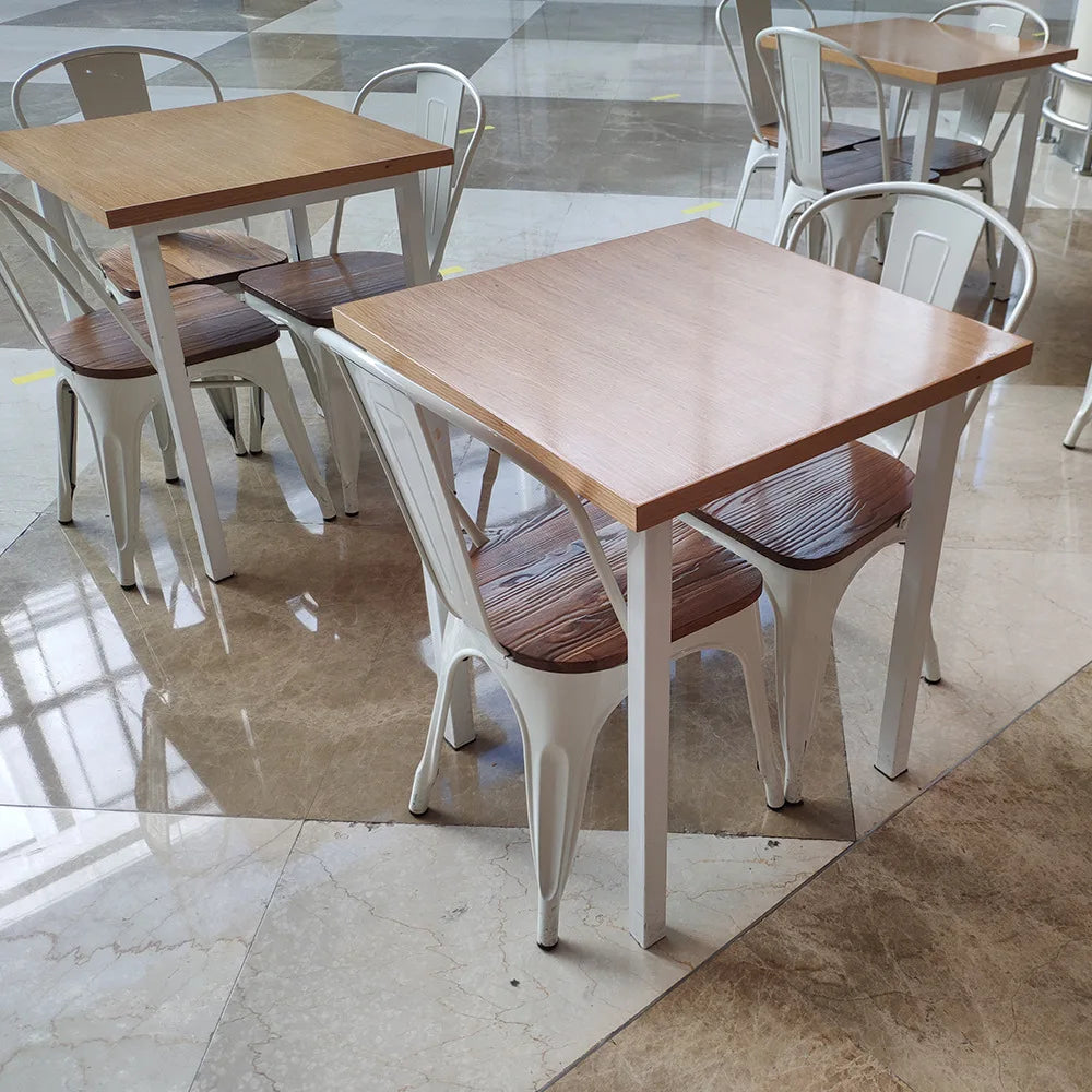 Modern Solid Wood Metal Frame Durable Square Tables Chairs Set for Hotel Apartment Restaurant Coffee Shop Bar Dining Furniture