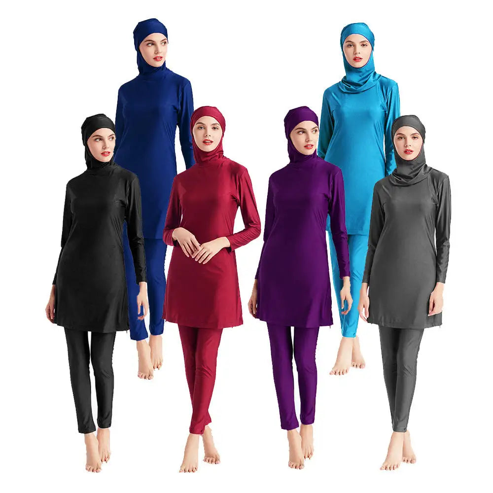 Custom Logo Modest Swimwear Burkinis Muslimah Sports Swimsuit Solid Color Islamic Muslim Swimwear Women