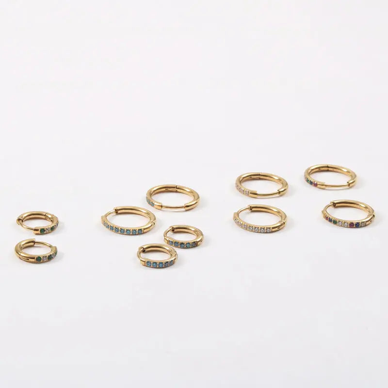 Trendy High Quality PVD 18K Gold Plated Zirconia Half Pave Basic Huggie Earrings Stainless Steel Earrings Wholesale