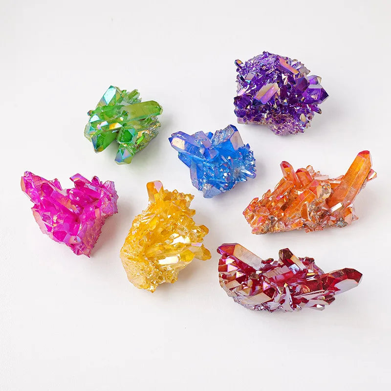 Wholesale Angel Aura Clear Quartz Crystal Cluster Raw Crafts with Natural Electroplating Polished Technique