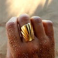 New Jewelry Waterproof 18K PVD Gold Plated Seashell Ring Shape Ocean Series Stainless Steel Shell Opening Rings