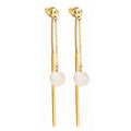 Simple Natural Pearls Drop Earrings with Chain Tassel Stainless Steel Gold Color Fashionable Jewelry Women Necklaces Included