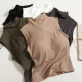Autumn Women Mock Neck Tank Tops With Bra Pad Casual Crop Tops Screw Thread Sleeveless Camisole for Women Winter