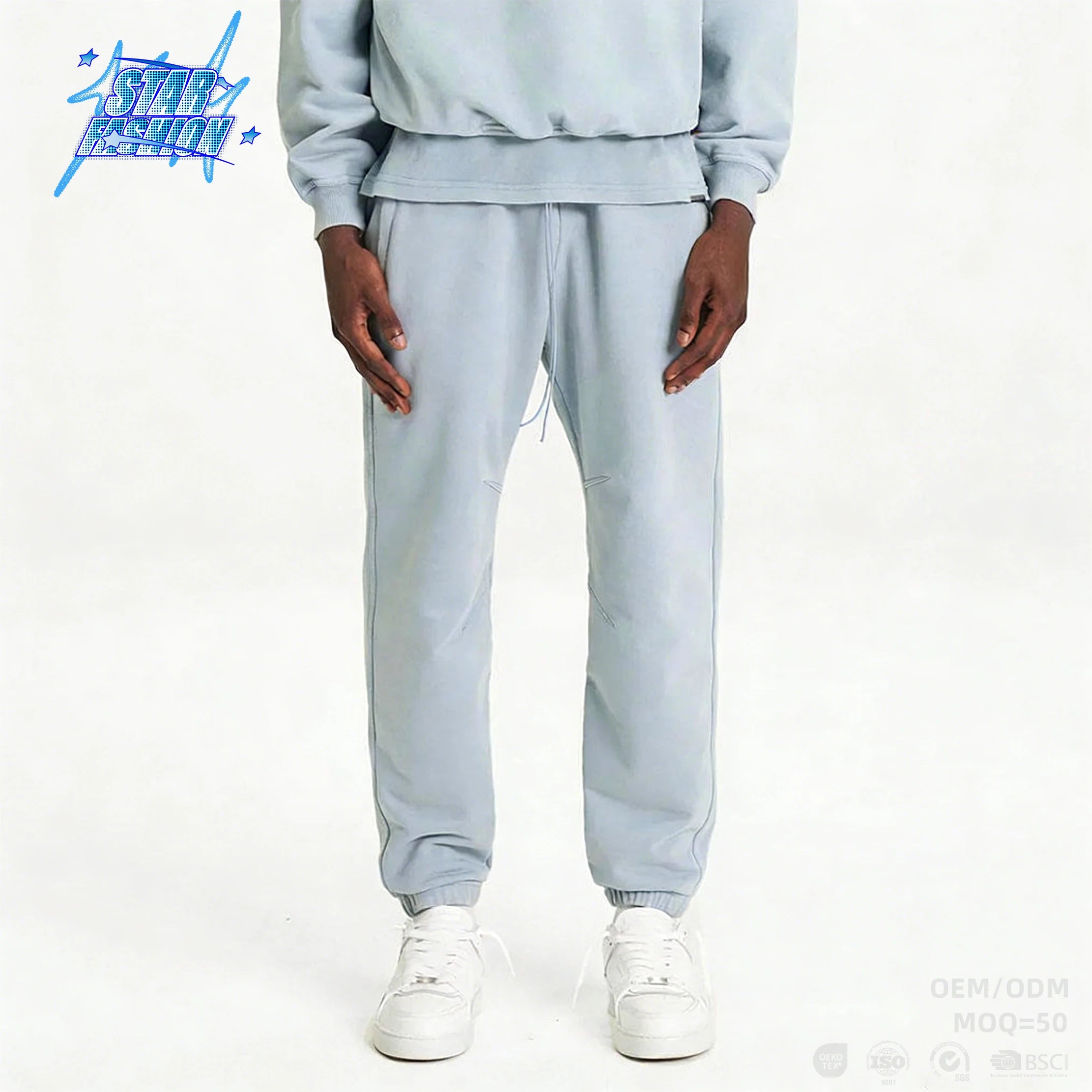Custom Embroidered Logo Casual Mid Colored 100% Cotton Midweight Drawstring Sweatpants Jogger Trackpants for Men