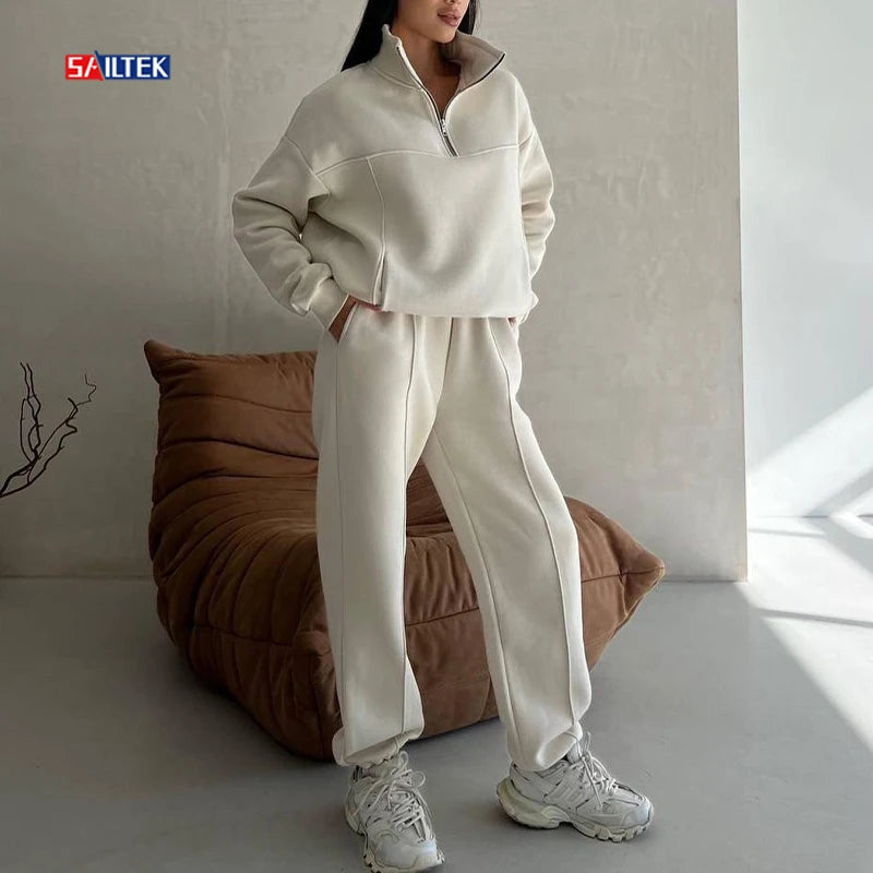 Women's Clothing 2026 Wholesale Jogger Sweatsuit Set Custom Tracksuit 2 Piece Half Zip Oversized Hoodie and Sweatpants Set