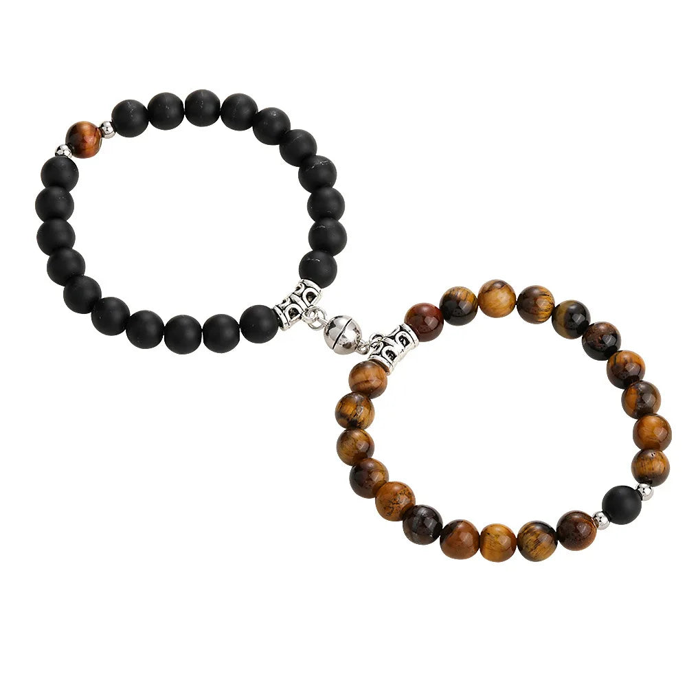 Wholesale Couple Bead Charm Bracelet Women Men Obsidian Magnet Couple Bracelets