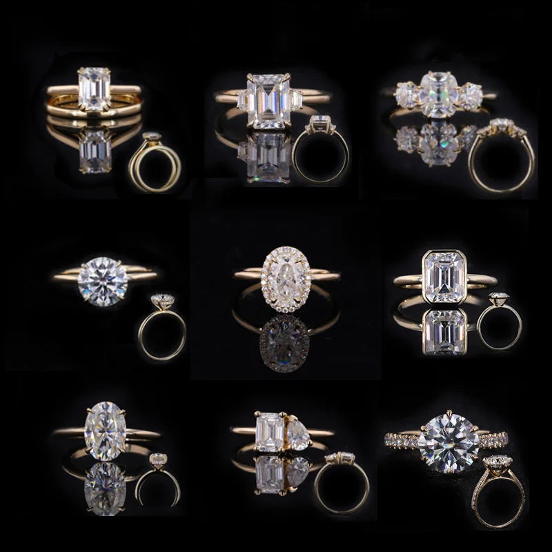 Fashion Gold Jewelry Rings Custom 1CT Lab Diamond 3 Stones 10k Solid Gold Engagement Ring