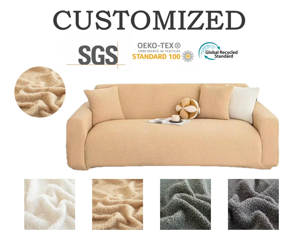 Winter Cream Washable Floral Teddy Velvet Sofa Cover All-inclusive Stretch Protector with Jacquard Damask Design