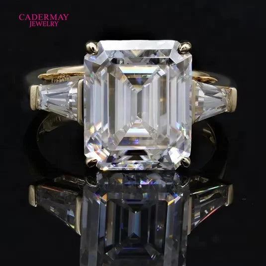 Cadermay Luxury 18K Yellow Gold Ring Prong Setting D VVS1 8ct Emerald Cut Moissanite Diamond Engagement Rings Fancy Moissanite