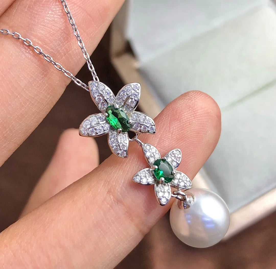 P1377 9-10mm DIY Natural  Freshwater Pearl Charm Pendant Necklace Accessory 925 Sterling Silver Jewelry for Women Without Chain
