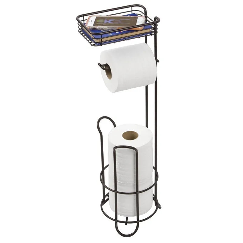 Paper Holder Wire Rust Prevention Toilet Tissue Basket Free Standing Paper Roll Holder with Bathroom Shelf