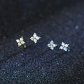 925 Sterling Silver Cubic Zirconia Four Leaf Clover Shape Gold Plated Small Ear Studs Earrings Fashion Jewelry for Women