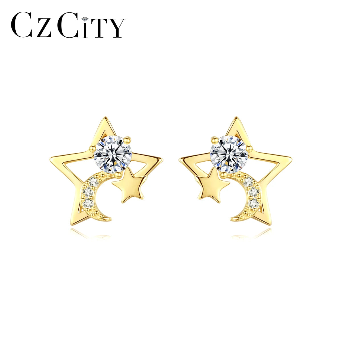 CZCITY 14K Gold Diamond Stud Children Trending 925 Sterling Silver Jewelry Earing Modern Earring