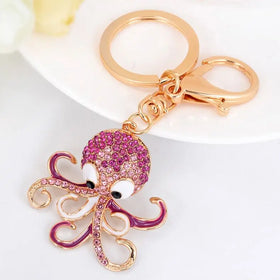 Wholesale Designer Cute Cartoon Bling Glitter Crystal Rhinestone Diamond Octopus Pendant Metal Key Chains Ocean Octopus Key Ring
