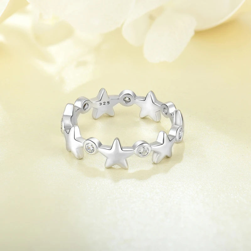 Elegant Women's Jewelry Minimalist Star Design 925 Sterling Silver Star Shaped Zirconia Adjustable Ring