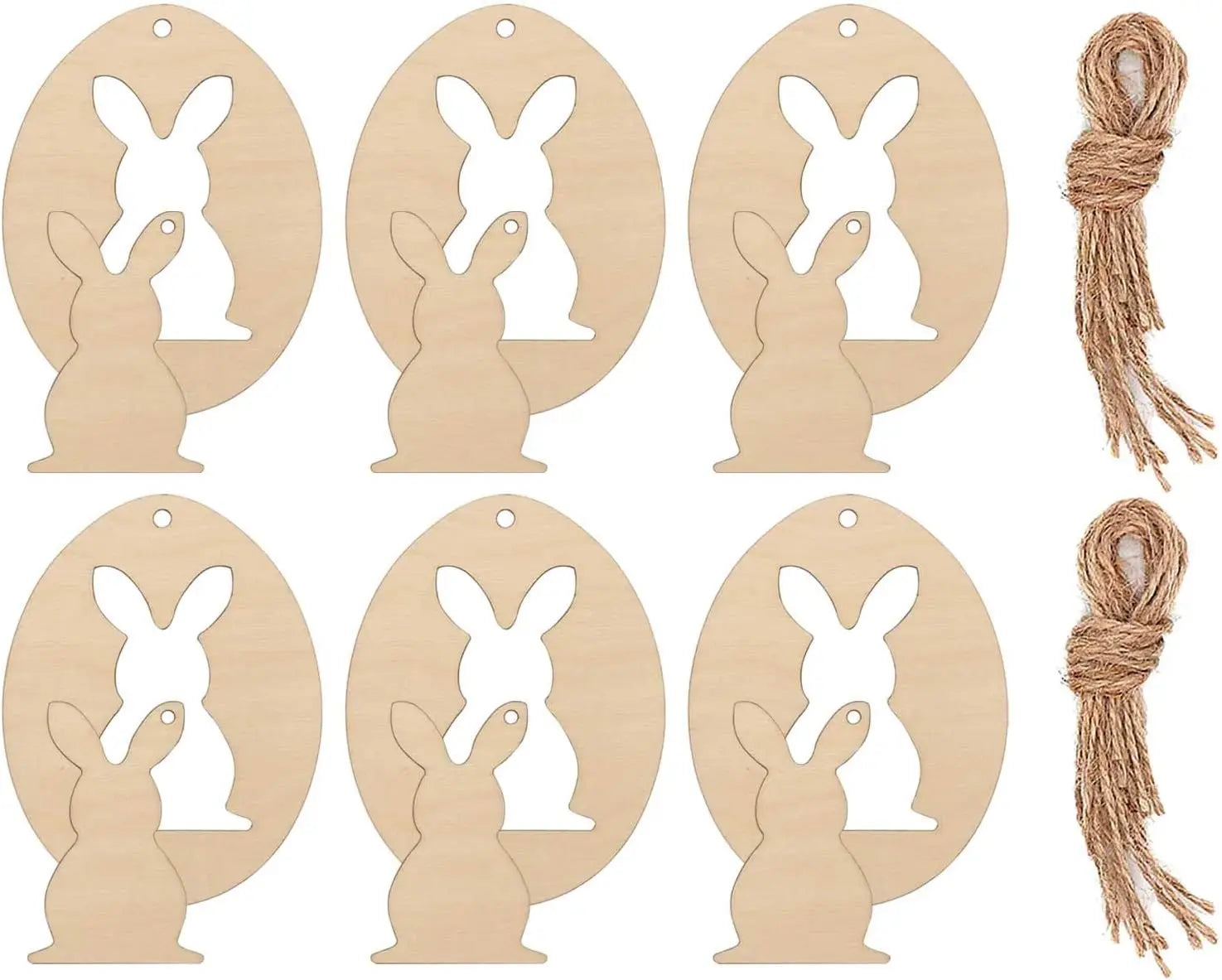Tailai Rabbit Wood Cutouts Unfinished Wooden DIY Crafts Easter Wall Hanging Gift Tags Ropes Eco-Friendly Multifunction Home
