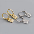 SP Luxury Fine Jewelry 18K Gold Plated 925 Sterling Silver Zircon Rectangle Drop Hoop Earrings