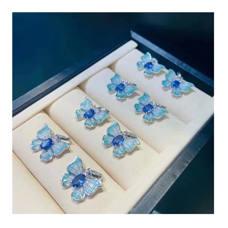 Good Price Fashion 925 Sterling Silver Natural Tanzanite Chokers Chain Charm Butterfly Women Pendant Necklace Wholesale