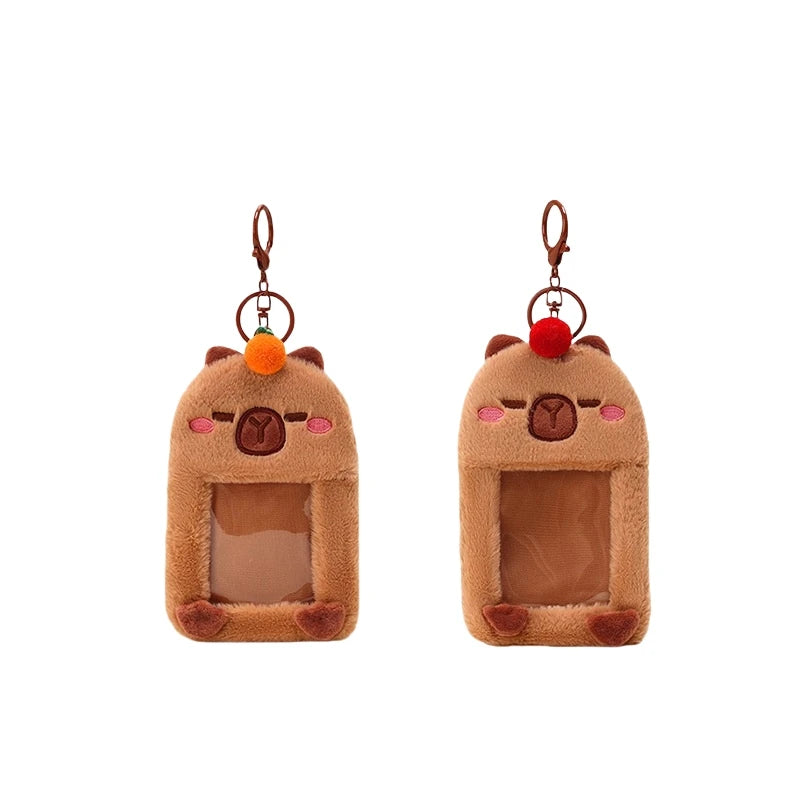 Wholesale Custom Kpop Plush Photocard Holder Capybara Keychain Cute Animal Fluffy Idcard Protector Photo Album Plush Card Holder