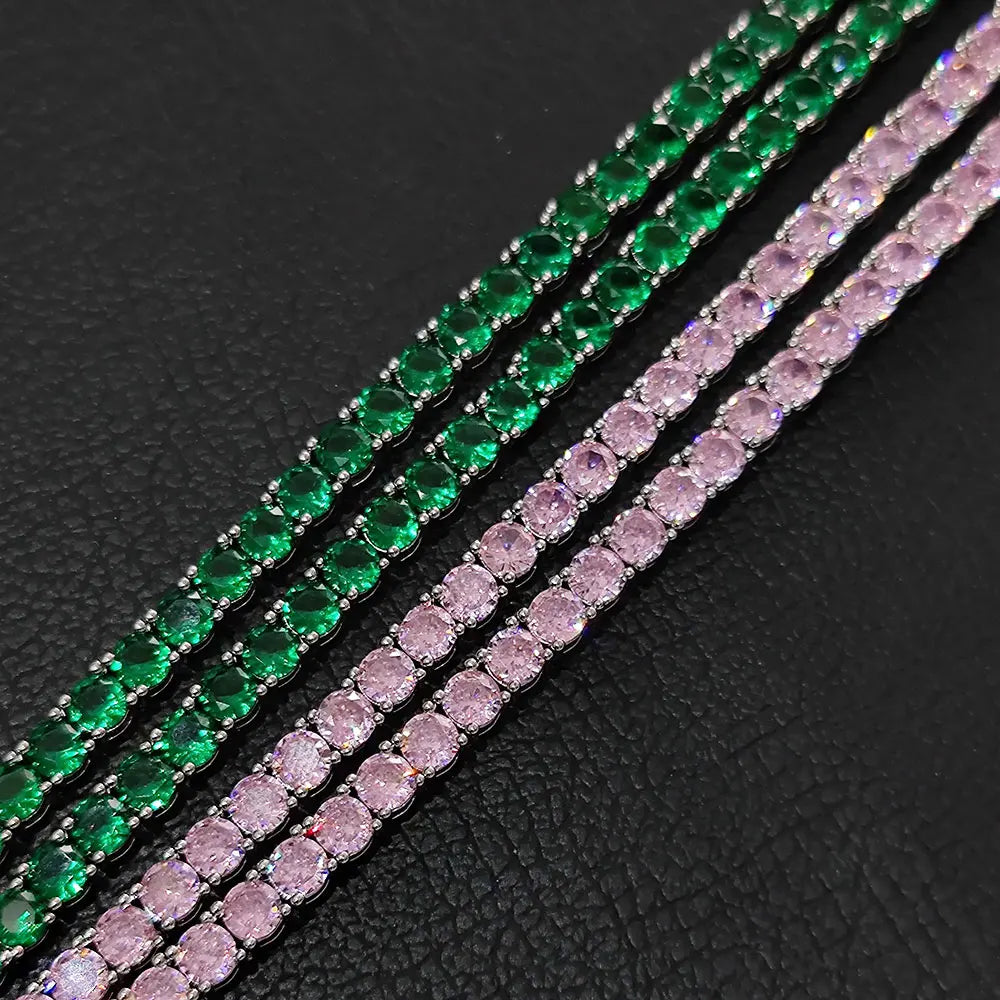 NUOYA Personalized Custom 4mm Bling Tennis Chain Iced Out Diamond Chain Green Pink Zircon Tennis Chain Bracelet for Women