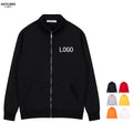 Wholesale Custom Logo Printed Stand Collar Full Zipper Plain Blank Jacket Solid Sportswear Brushed Terry Zip-up Jacket for Men