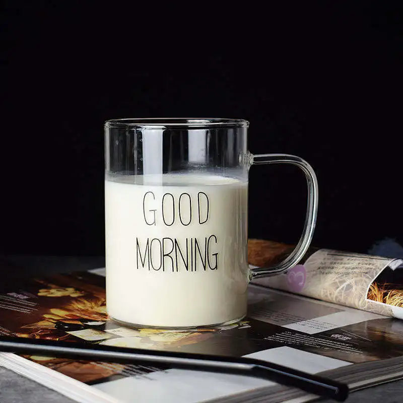 Eco-Friendly 500ml Capacity Good Morning Glass Mug Kitchen Tableware Handle for Business Gifts Sublimation Accessory Pattern