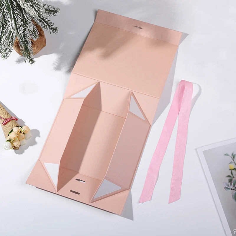 Magnet Clamshell Colorful Bow Gift Box Folding Flip Cardboard Exquisite Storage Box Cosmetic Package Box