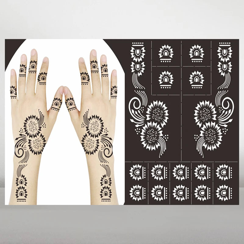 Five & Ten GMPC/Sedex/ISO/EUDR DIY Reusable Henna Temporary Tattoo Stencil Flower Body Art Fake Tattoo Stickers Templates