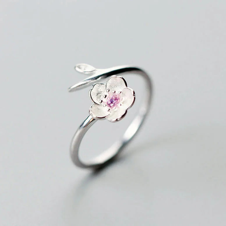 Fashion Stylish Elegant 925 Sterling Silver Enamel Flower Finger Resizable Ring S925 Jewelry Women J3082