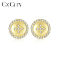 CZCITY Factory New Design 14K Gold Plated Round Earrings Pave Clear Cubic Zircon Studs S925 Sterling Silver Jewelry for Girl