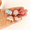 Hot Sale Printing Craft pink rainbow Candy Design Flat Back Kids Hair Clip Brooch Diy Decorative Resin Cabochon