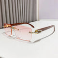 Rimless Square Sunglasses Diamonds Fashionable Wood Grain Glasses UV400 PC Black White Oversized American Customers Sunglasses