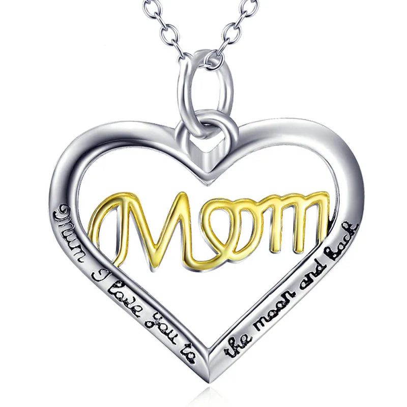 Fine Jewelry 925 Sterling Silver Love Letter "Mom" Heart Pendant Necklace for Mother's Day
